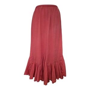 Just Class 100% Cotton Boho Ruffle Hem Maxi Skirt Pink Coral Size M Elastic Wais